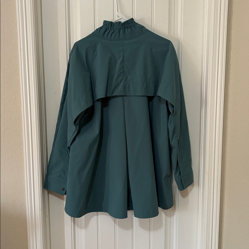 Athleta Advantage Poplin Jacket Deep Ocean Teal Ruffle Collar Swing Size medium - Picture 6 of 10